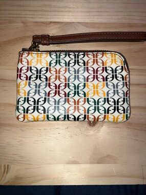 FOSSIL Multicolor Patterned Wristlet Clutch - White Base VINTAGE 5” X 3”